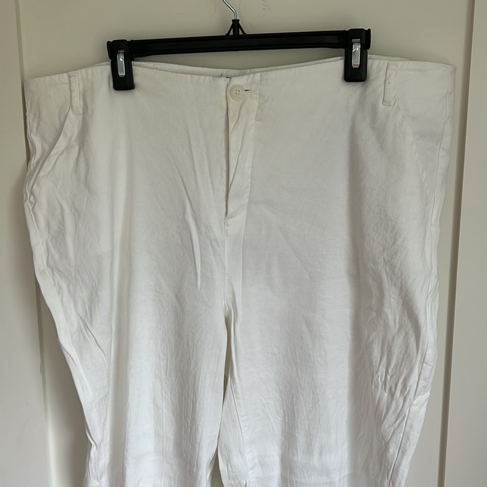 🕶️NYDJ White Linen Marilyn Pants Size 16 Straight Leg Button Zipper Coastal Chic - Picture 3 of 5